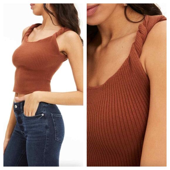 GOOD AMERICAN NEW Twisted Shoulder Sweater Tank Pale Gold Plus Size 5 2XL - Picture 6 of 7